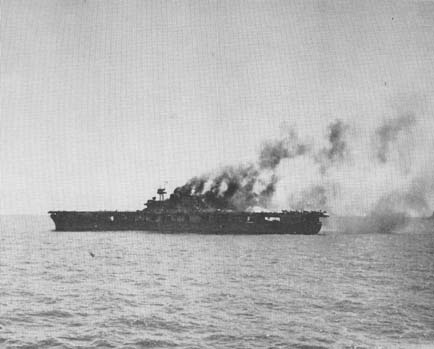 CV-5 USS Yorktown Dead in the water during the Battle of Midway