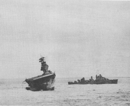 View of USS Yorktown at time of abandoning